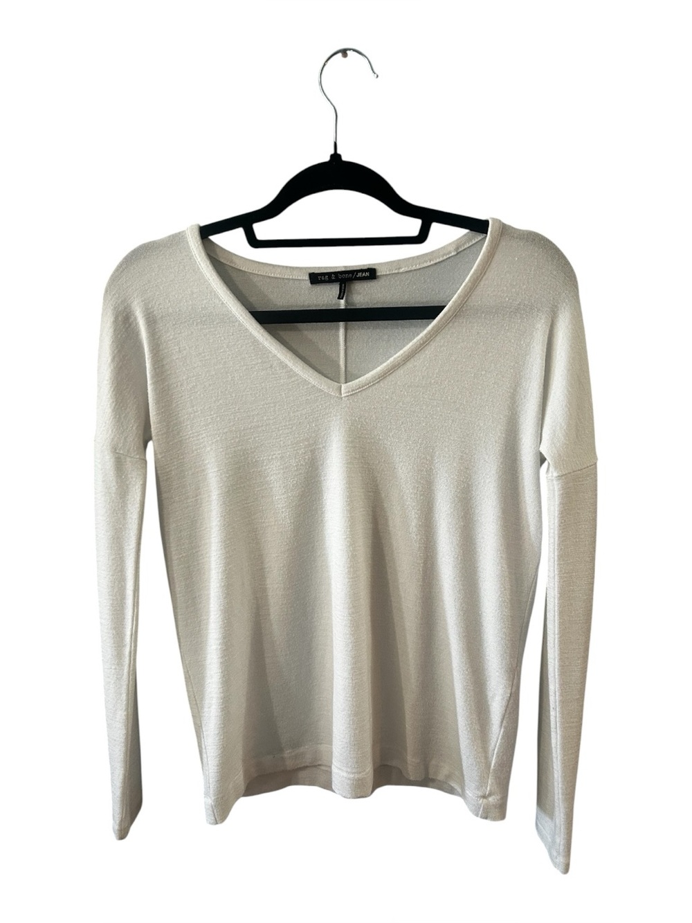rag & bone White V-Neck Drop Shoulder Long Sleeve Top Knit Shirt XS S